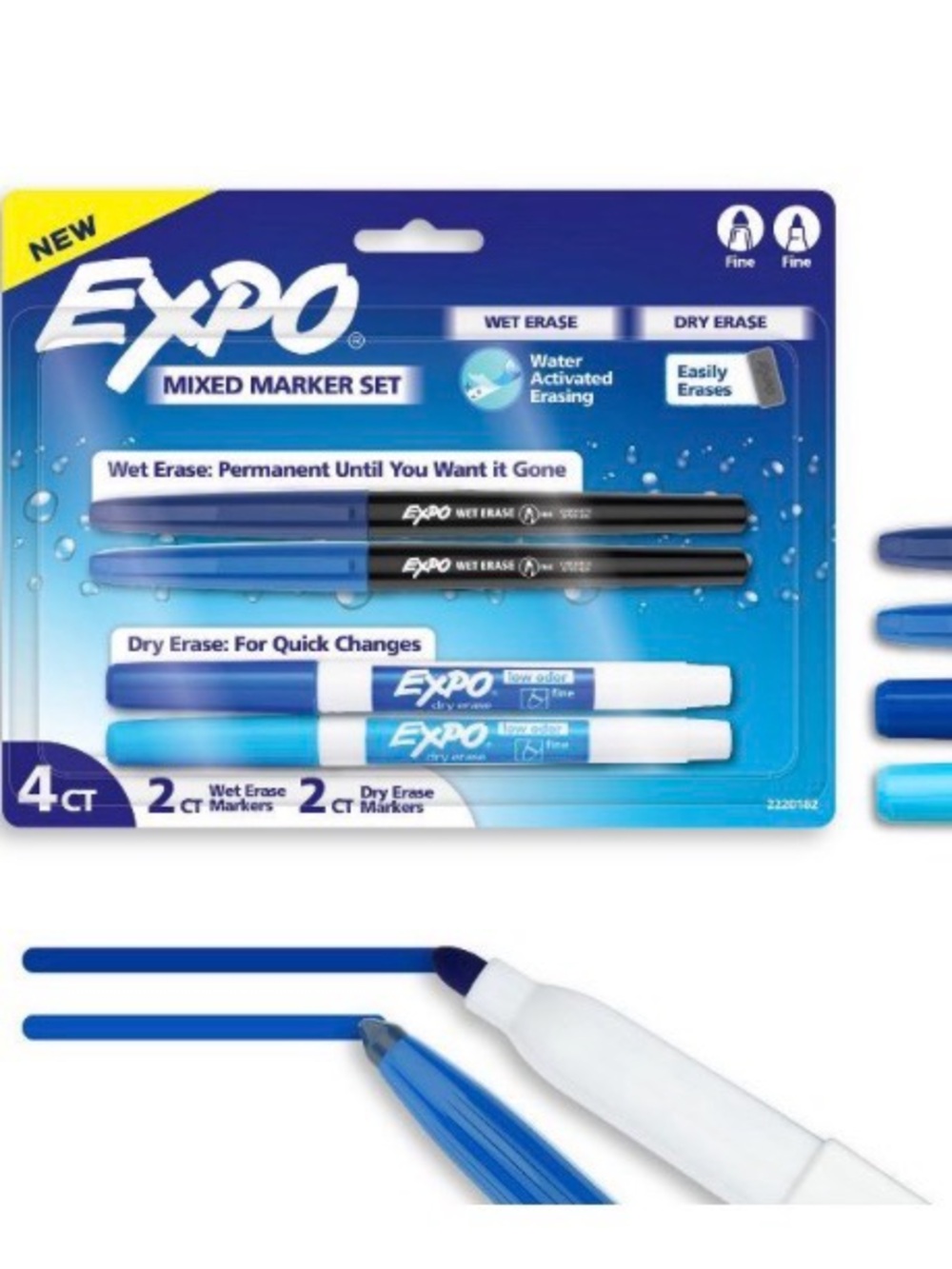 EXPO Mixed Marker Set 4CT Wet Erase + Dry Erase Fine Tip Markers NEW